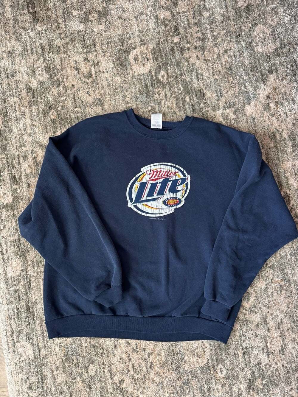 Vintage Jerzees Miller Lite Sweatshirt Size XL Navy Blue Graphic Crewneck